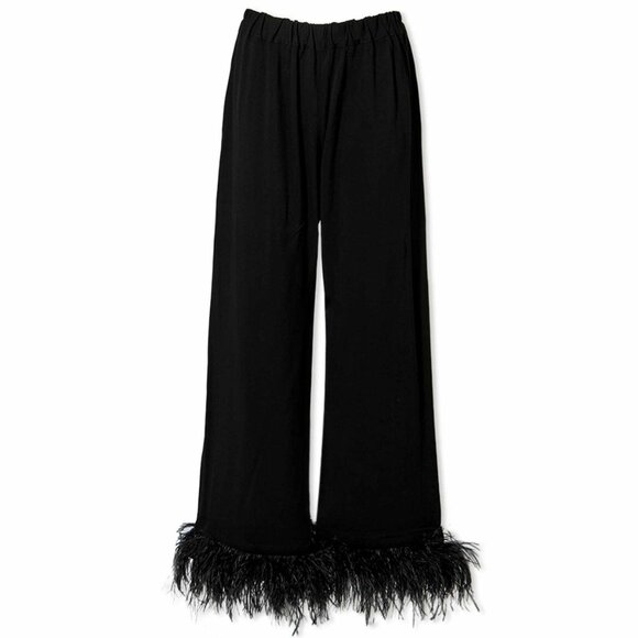Sleeper Other - Sleeper Party Pajama pants with Double Feathers in Black boa